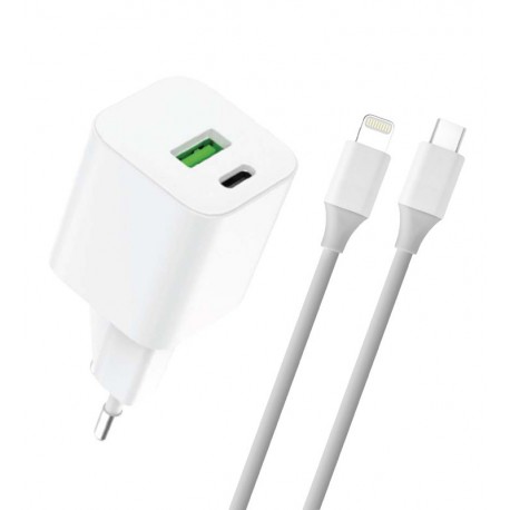 4-OK - GAN PD 2 USB ports (Type-C 30W + 1 USB QC 18W) + Cable Lightning (1m)
